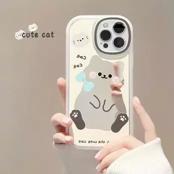 Мягкий чехол для телефона с милым серым котом, зеркалом и мультяшным рисунком для Iphone 13 Mini Xsmax 12 11 Pro Max X Xr 7 8 Plus Se2020, милая задняя крышка 1095 for iphone 11PROMAX