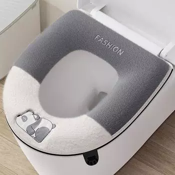 Мягкий чехол для унитаза Cute Panda Home, утолщенный для зимы, чехол для туалетного коврика, теплая накидка на ободок унитаза, переносная подушка для горшка на молнии серый