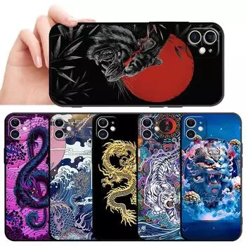 Мягкий чехол из ТПУ для Iphone 8 Plus 7 6s 13 Pro Xr 12 Mini 11 Xs X 14 Pro Max Se, чехлы-бамперы, модный китайский чехол с тигром и драконом iPhone 6Plus(6SPlus)