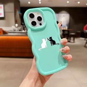 Мягкий чехол Macaron из ТПУ для телефона iPhone 11 12 13 14 15 Pro Max SE X Xs Max XR 6 7 8 Tecno Camon 19 20 Pro Realme C35 Ae72 Cute Cat Black Design Art for iPhone 6(6s)(7)(8)
