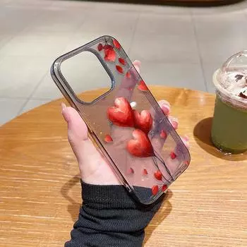 Мягкий чехол с блестками Love Hearts для iPhone 16 Pro 15 14 11 Pro Max 13 12, противоударный силиконовый чехол для телефона для пар с мультяшным принтом iPhone 15