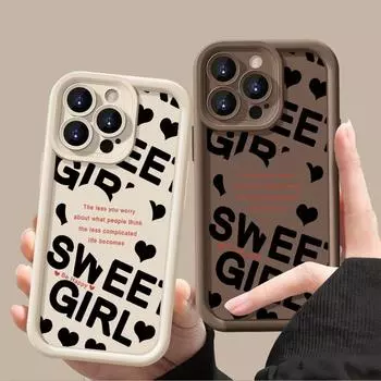 Мягкий чехол TPU с рисунком милой девушки для iPhone 16 Pro Max 15 Plus 14 13 Pro 12 11 XR XS Love Hearts, противоударный силиконовый матовый чехол для телефона iPhone 16 чёрный
