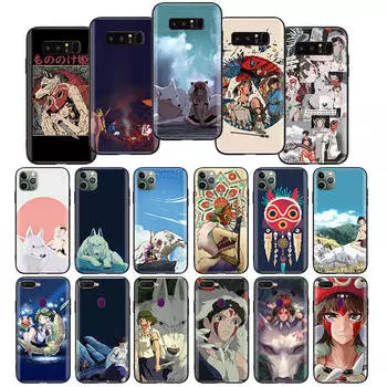 Мягкий черный чехол W-25 Принцесса Мононоке для iPhone 11 12 13 14 15 6 7 8 X XS Pro Max XR Samsung S21 S22 S23 S24 FE Ultra S8 Plus Samsung S21 оливковый
