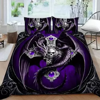 Мягкий комплект постельного белья Hot Style с 3D-цифровой печатью черепа, комплект из 2/3 пододеяльников с застежкой-молнией, односпальная кровать Twin, двуспальная кровать Full Queen King 218x177cm 86x70in
