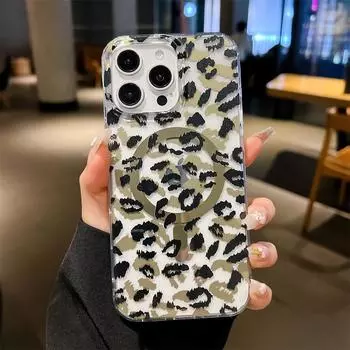 Мягкий магнитный чехол для телефона с леопардовым принтом для iPhone 17 Air 16 15 14 13 Pro Max Plus 16E Прозрачная противоударная задняя мягкая защитная крышка iPhone 15