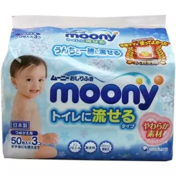 Мягкий материал Moony baby, который можно смывать, 50 сменных салфеток по 6 шт. x 2, туалет, [Набор (3 упаковки)]