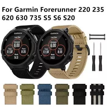 Мягкий нейлоновый ремешок для часов Garmin Forerunner 220 235 620 630 735 S5 S6 S20, сменный ремешок для часов, браслет на запястье чёрный