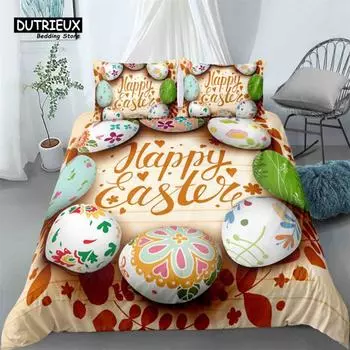 Мягкий пододеяльник с принтом пасхальных яиц и мультяшным кроликом для малышей, комплект постельного белья Twin King Queen Size, микрофибровый пододеяльник EU single(135x200cm)