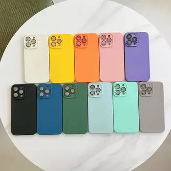 Мягкий силиконовый чехол 10 цветов для iPhone 15 Plus 14 13 12 Pro Max 11 XR XS Max 8 7 SE «все включено» противоударный защитный чехол для телефона с пленками для линз iPhone 15 Pro Max чёрный
