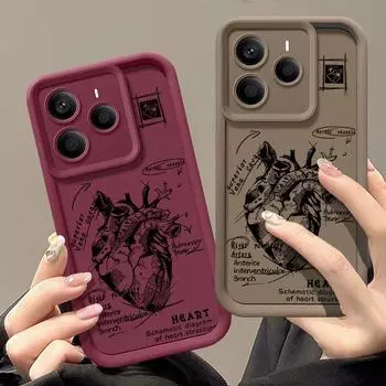 Мягкий силиконовый чехол для телефона с рисунком сердца для Xiaomi 14T 13T Pro Poco X7 F6 Pro X6 Redmi Note 14 Pro 13 12 11 противоударный матовый чехол-бампер из ТПУ Redmi Note 14 5G чёрный