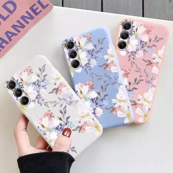 Мягкий силиконовый чехол с цветочным узором для Samsung M35 A35 Xiaomi Redmi Note 13 Pro Poco C65 iPhone Huawei Honor Realme Camera Защитный противоударный чехол Samsung Galaxy S9 Plus синий