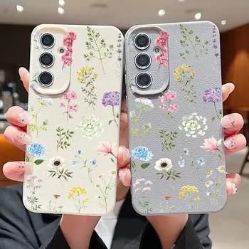 Мягкий силиконовый чехол с рисунком цветов и растений для Samsung S25 S24 S22 Ultra Plus S23 S21 S20 Fe A15 A16 A35 A55 A56 A26, кожаный противоударный чехол против падений Samsung S25 чёрный