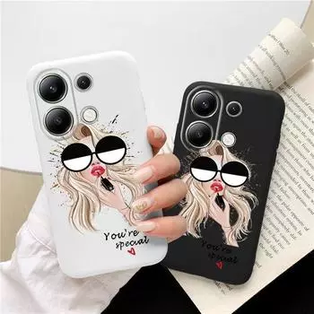 Мягкий силиконовый чехол с рисунком модной девушки для Xiaomi Redmi Note 13 Pro 14 Samsung A55 S24 iPhone Huawei Honor Realme Camera Защитный противоударный чехол Samsung Galaxy S9 Plus