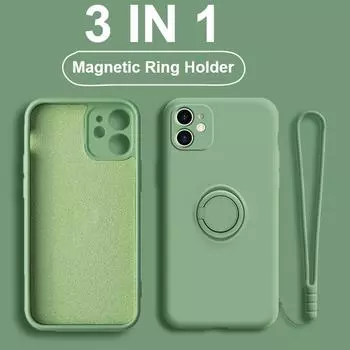 Мягкий жидкий силикон с кольцом-держателем, чехол для Iphone 14 13 12 11 Pro Xs Max Xr X 13 Mini 8 7 6 Plus, чехол-подставка для пальцев For iPhone 6 6S