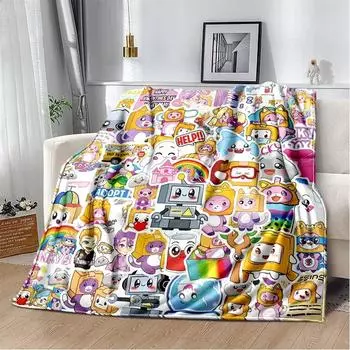 Мягкое плюшевое одеяло Happy Rocky, Foxy и Boxy Lankybox, фланелевое одеяло для гостиной, спальни, кровати, дивана, пикника 30x40in