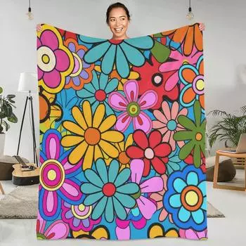 Мягкое теплое одеяло Flower Power в стиле ретро 60-х и 70-х годов, дорожное постельное белье, зимние забавные дизайнерские фланелевые покрывала, чехол для дивана-кровати 30*40in