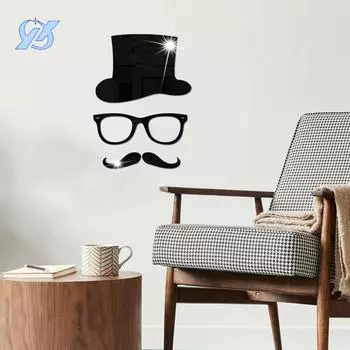 Mr. Hat Mirror Creative Three-dimensional Acrylic Wall Sticker Room Bedroom Living Room Wall Sticker
