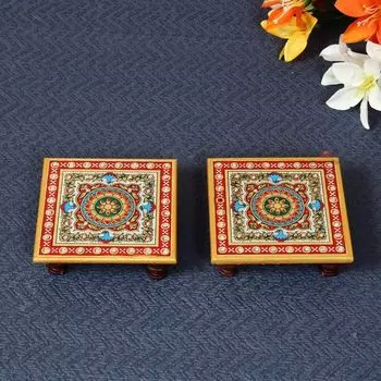 Мрамор Chowki с замысловатой цветочной росписью (10,2 см x 10,2 см x 2,55 см, набор из 2 шт., разноцветный)