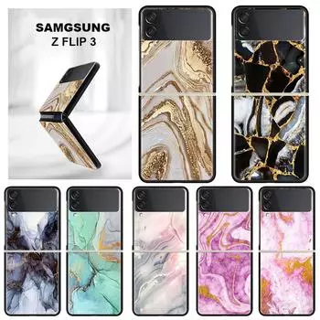 Мраморный чехол для Samsung Galaxy Z Flip 3 4 5g Funda Zflip 3, роскошный черный ПК, жесткий противоударный чехол для телефона Samsung Z Flip3 5G