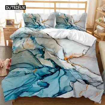 Мраморный пододеяльник Tie Dye Blue And Orange Modern Abstract Twin Комплект постельного белья Double Queen King Microfiber Cover EU single(135x200cm)