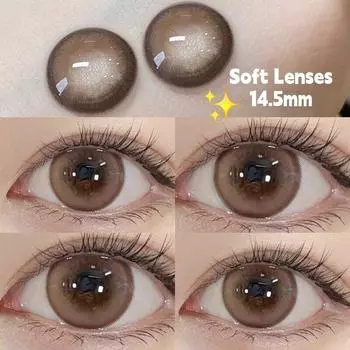 Mrs.H Power 0~8.00 с раствором Big Eyes Natural Brown Grey Blue Цветные контактные линзы Мягкие линзы для ежегодного использования 14.2mm-14.5mm -7.50