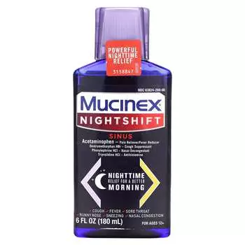 Mucinex, для использования на ночь, придаточные пазухи носа, от 12 лет и старше, 6 жидких унций (180 мл)