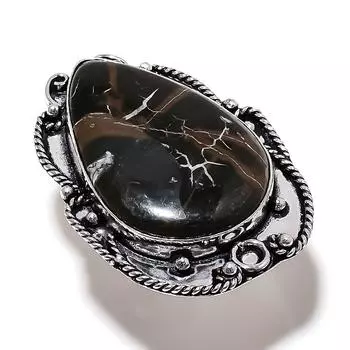Mud Crack Fossil Gemstone Handmade 925 Sterling Silver Jewelry Ring Size 7 p1N95
