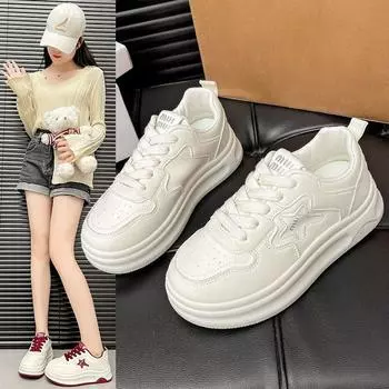 Muffin platform white shoes women s 2024 new simple and versatile breathable round head lace-up casual sports shoes 35 чёрный