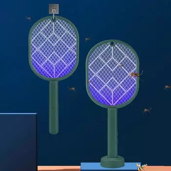 Мухобойка 2-в-1 Ракетка от комаров Убийца насекомых USB Зарядка Защитная сетка Товары для дома Спальня Гостиная зелёный
