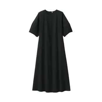 MUJI Платье с коротким рукавом, классный широкий пуловер, платье с коротким рукавом, BC2JBA4S, черное, XL, женское, женское чёрный