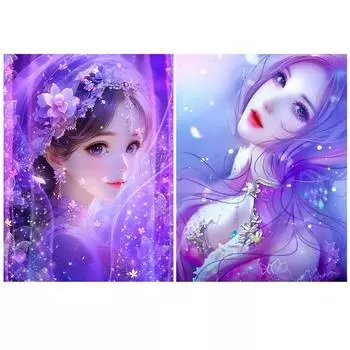 Мультфильм Девушка 5dDIY Картина Фиолетовая Серия Полная Квадратная Алмазная Мозаика Красивые Женщины Декоративная Цветочная Вышивка Подарок Full Round 20x30CM