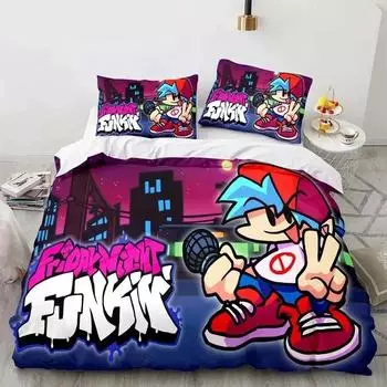 Мультфильм Игра Пятничный вечер Funkin Постельное белье Пододеяльник Постельный комплект Одеяло Чехол Наволочка Одеяло King Queen Size Мальчики Взрослые EU Single 135x200cm