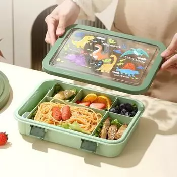Мультфильм ланч-бокс для детей Bento Box герметичная микроволновая печь студенческий офисный ланч-бокс контейнеры для еды на пикнике с ложкой и вилкой синий