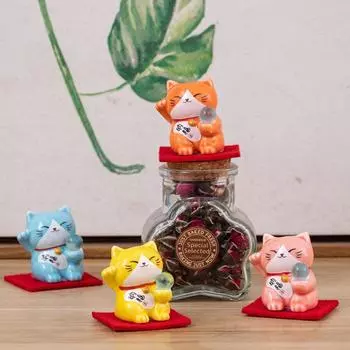 Мультфильм Lucky Cat Фигурка Керамическая Игрушка Скульптура Животного Модель Миниатюры Гостиная