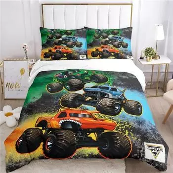 Мультфильм Monster Truck Всесезонный пододеяльник Одеяло Постельное белье Мягкий пододеяльник и наволочки SingleDoubleQueenKing 70x133cm 2pcs