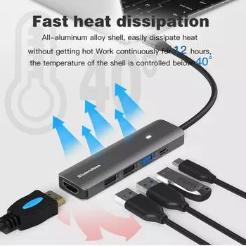 Мультипорт USB 3,0, адаптер 4k для разветвителя, 3-портовый USB-концентратор, USB-C Charing Type C для Macbook, USB-концентратор, док-станция для ноутбука HD502