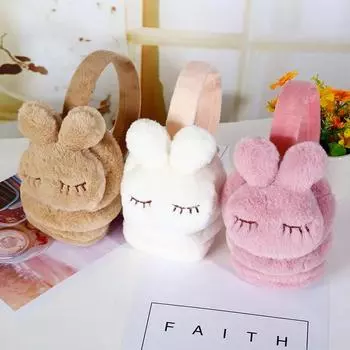 Мультяшная детская повязка на голову Kawaii, зимняя теплая повязка на ухо с кроликом, плюшевая толстая мягкая регулируемая повязка на ухо, аксессуары для девочки