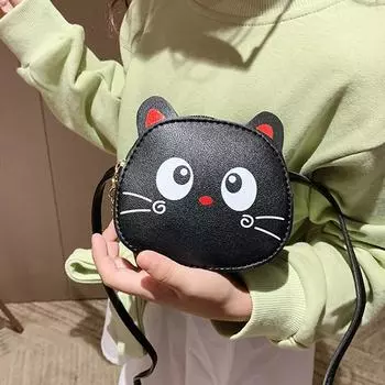 Мультяшная детская сумка, модная, милая, с котом, сумка через плечо, кошелек для монет, милые ручные сумки для мальчиков и девочек, мини-сумки через плечо One Size чёрный