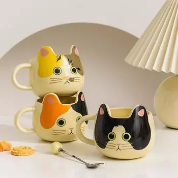 Мультяшная милая керамическая кружка с котом, креативный дизайн, персонализированная мужская и женская домашняя чашка для завтрака, молока, чая, кофе, чашки для напитков 400ml