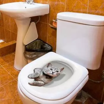 Мультяшная наклейка на унитаз с милым выражением кота, водостойкая самоклеящаяся съемная наклейка на унитаз, украшение для ванной комнаты 30cm