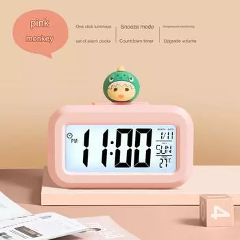 Мультяшные музыкальные часы настольный будильник беспроводной на батарейках Pig