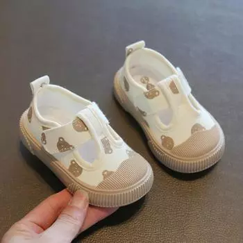 Мультяшные туфли на мягкой подошве для малышей для мальчиков и девочек парусиновые туфли 18 бежевый