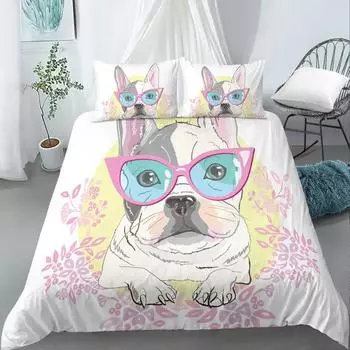 Мультяшный мопс King Queen Double Full Duvet Cover Lovely Ping Pet Animal Bed Set Cover Yellow Polyester Bed Cover EU single(135x200cm)