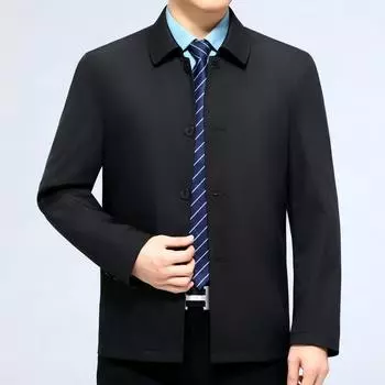 Mulberry silk button jacket for middle-aged and elderly men thin spring and autumn dad wear business jacket lapel middle-aged casual top 170