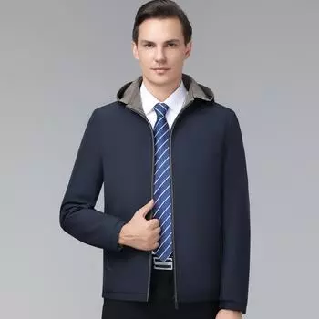 Mulberry silk jacket men s autumn middle-aged business casual double-sided top dad wear removable hat men s jacket 170