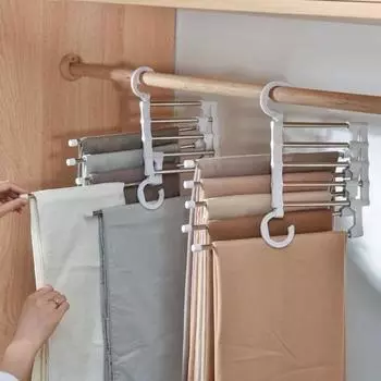 Multi-functional 5 in 1 Trouser Storage Rack Adjustable Pants Tie Stainless Steel Shelf Closet Organizer Clothes Hanger