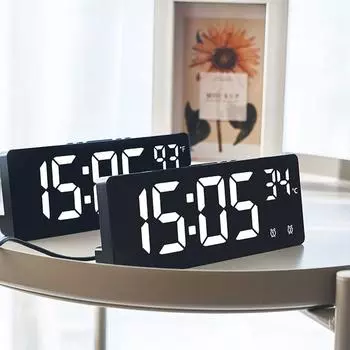 Multi-functional Electronic Clock Temperature Date Backlight Digital LED Clocks Voice Control 12/24H Display Table Clock
