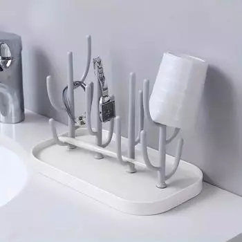 Multi Functional Feeding Bottle and Cup Drying Rack Fits All Bottle Sizes,with Pacifier and Bottle Brush Holder,Ideal for Kitchen,Nursery Drain Rack Gray