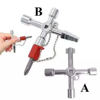 Multi functional four in one cross portable silver hand screwdriver DIY socket screwdriver head combination electric control cabinet car elevator A-1PC
