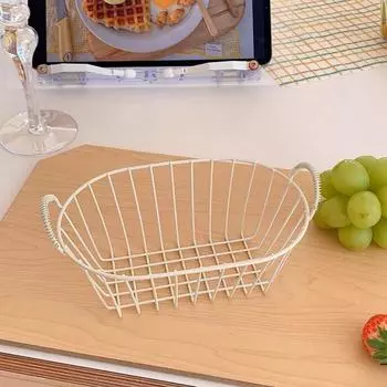 Multi-functional Iron Storage Basket INS Style with Handle Desk Organizer Box Large Capacity Snack Cosmetics Organizer бежевый